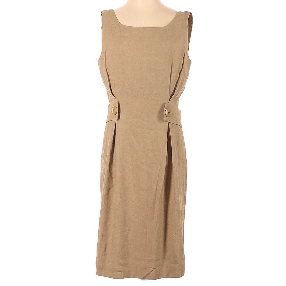 Talbots Dress Linen Blend Khaki Tan Sleeveless Size 4 Petite